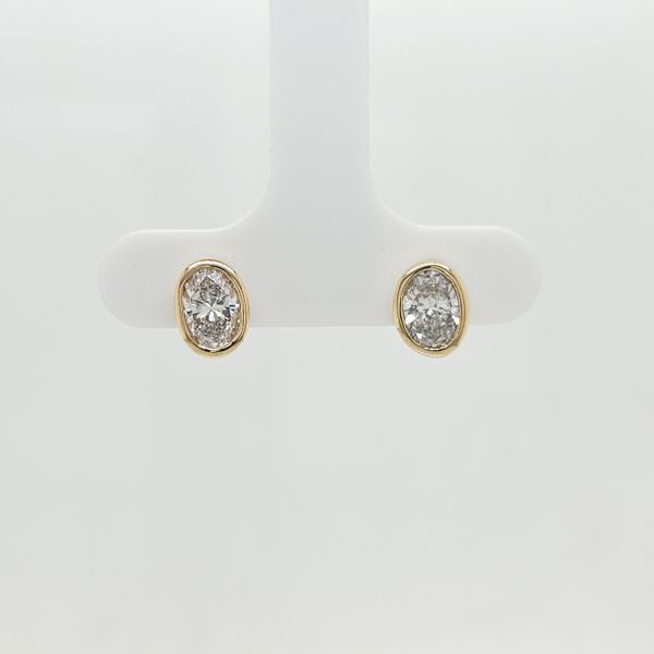 14K YG One Carat Bezel Set Oval Diamond Stud Earrings