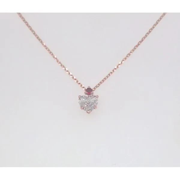 14K RG Ladies 0.47ct TW Heart Diamond with Ruby Accent Pendant w/ Chain Skaneateles Jewelry Skaneateles, NY