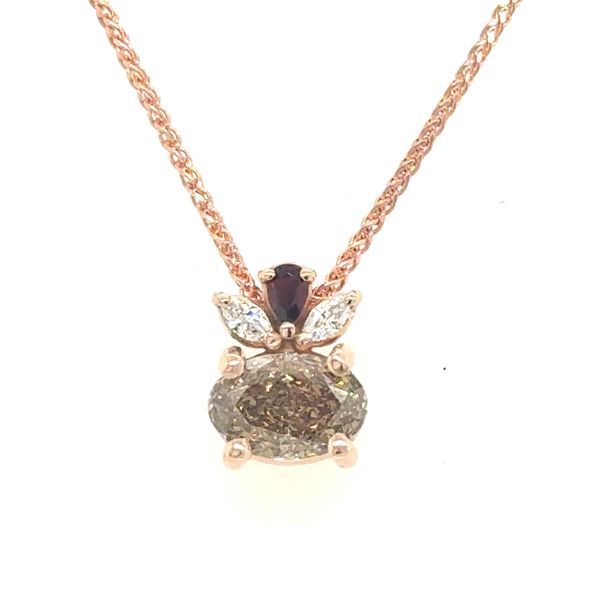 14K RG 'East-West' Fancy Brown Diamond WithWhite Diamond and Garnet Accent Pendant With Chain Skaneateles Jewelry Skaneateles, NY