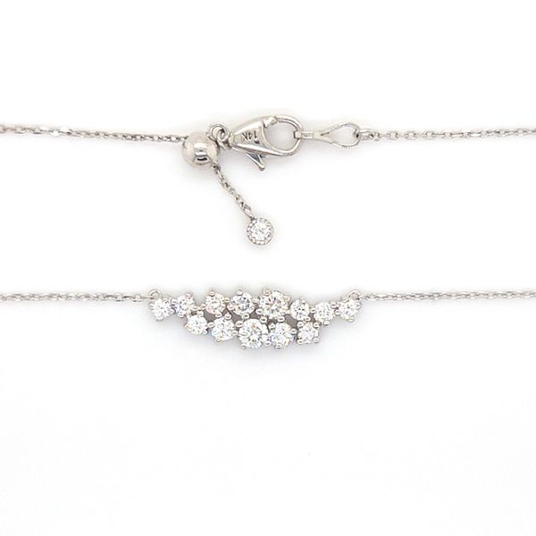 14K WG Diamonds of All Sizes equaling .70ct Cluster necklace w/ Adjustable Diamond Accented Chain Image 3 Skaneateles Jewelry Skaneateles, NY