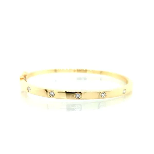 14K Yellow Gold Seven Diamond Hinged Bangle Bracelet Skaneateles Jewelry Skaneateles, NY