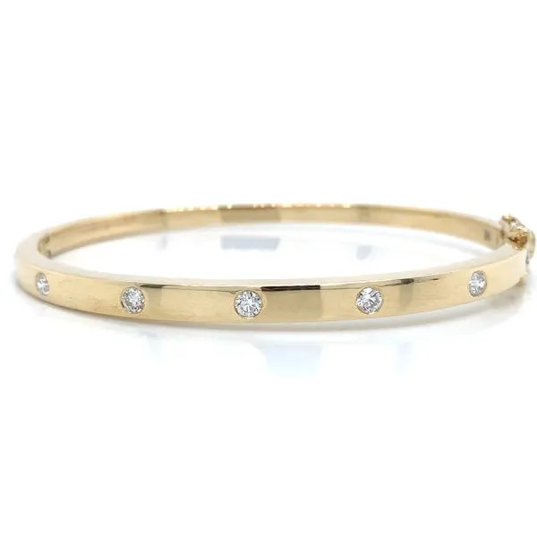14K Yellow Gold Seven Diamond Hinged Bangle Bracelet Skaneateles Jewelry Skaneateles, NY