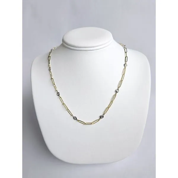 14K Two-Toned 1.33ct TW Paperclip Links with Bezel Set Diamond Necklace Image 2 Skaneateles Jewelry Skaneateles, NY