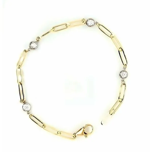 14K Two-Toned Paperclip Links with Bezel Set 0.37ct TW Diamond Bracelet Skaneateles Jewelry Skaneateles, NY
