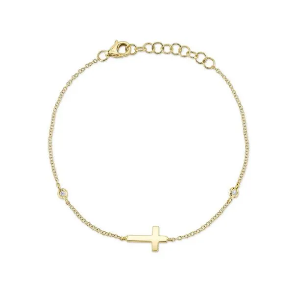 14K Yellow Gold 0.03ct TW Bezel Set Diamond & Cross Bracelet Skaneateles Jewelry Skaneateles, NY