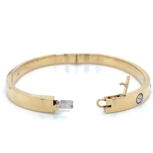 14K YG Ladies 0.26 ct TW Handmade Five Diamond Wide Hinged Bangle Bracelet, SIZE 18 Image 4 Skaneateles Jewelry Skaneateles, NY