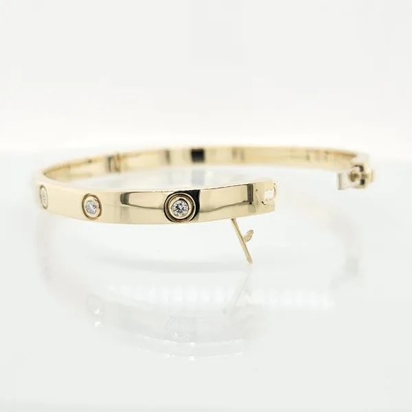 14K YG Ladies 0.27ct TW Hand Made Five Diamond Wide Hinged Bangle Bracelet, SIZE 19 Image 2 Skaneateles Jewelry Skaneateles, NY