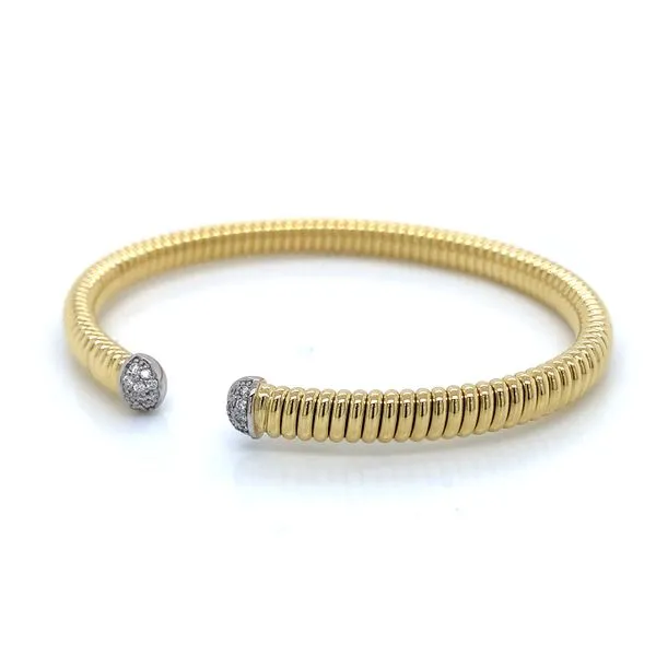 18K Yellow Gold Handmade Italian Polished Cuff Bangle with 0.17ct Diamond Accents | Skaneateles Jewelry Image 3 Skaneateles Jewelry Skaneateles, NY