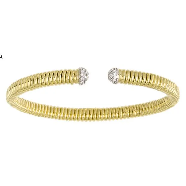 18K Yellow Gold Handmade Italian Polished Cuff Bangle with 0.17ct Diamond Accents | Skaneateles Jewelry Skaneateles Jewelry Skaneateles, NY