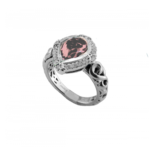 SS Ladies Charles Krypell Pear-Shape Morganite & White Diamond Fashion Ring Skaneateles Jewelry Skaneateles, NY