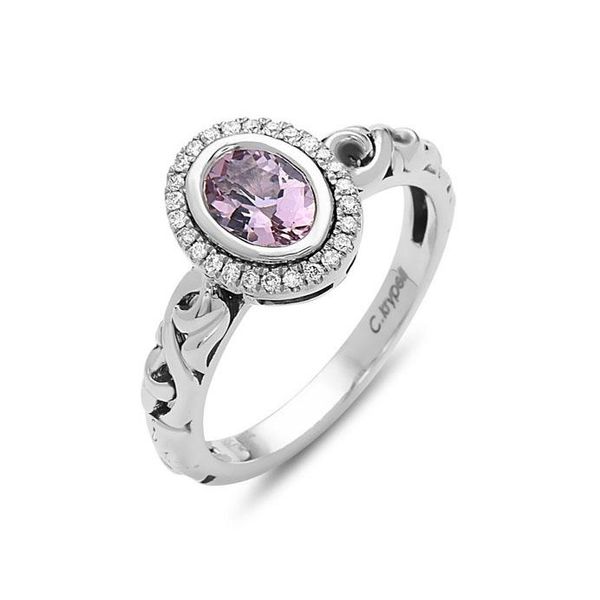 SS Ladies Charles Krypell Morganite & Diamond Halo Fashion Ring Skaneateles Jewelry Skaneateles, NY