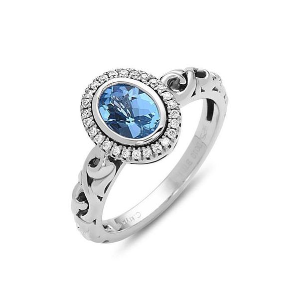 SS Ladies Charles Krypell Swiss Blue Topaz  & Diamond Halo Fashion Ring Skaneateles Jewelry Skaneateles, NY
