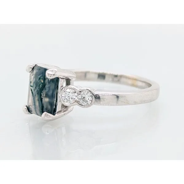 14K White Gold Moss Agate & Diamond Ring Image 2 Skaneateles Jewelry Skaneateles, NY