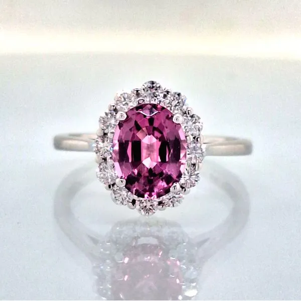 14K WG Oval Rhodolite Garnet & Diamond Halo Ring Image 2 Skaneateles Jewelry Skaneateles, NY