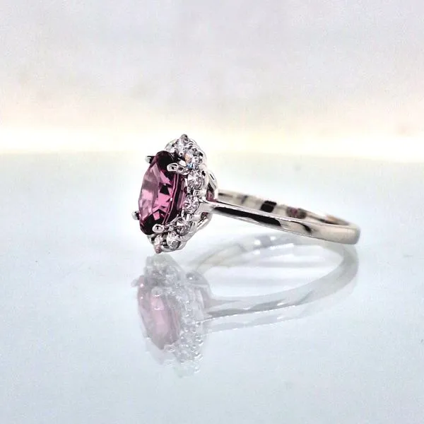 14K WG Oval Rhodolite Garnet & Diamond Halo Ring Image 3 Skaneateles Jewelry Skaneateles, NY