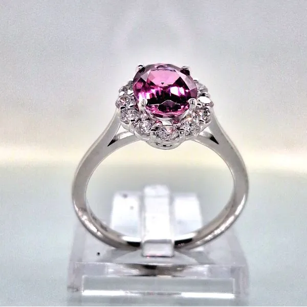 14K WG Oval Rhodolite Garnet & Diamond Halo Ring Image 4 Skaneateles Jewelry Skaneateles, NY