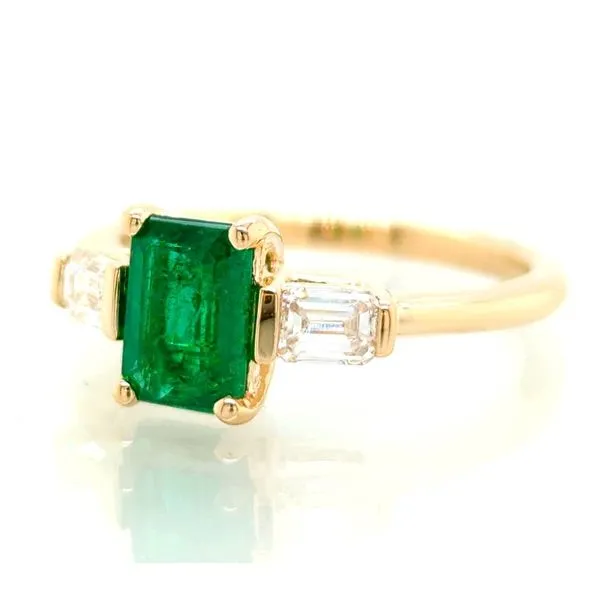 Gold Emerald & Diamond Past Present & Future Ring Image 2 Skaneateles Jewelry Skaneateles, NY