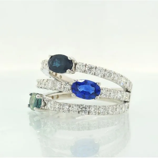 Shades of Sapphire Three Stone Diamond Ring Image 3 Skaneateles Jewelry Skaneateles, NY