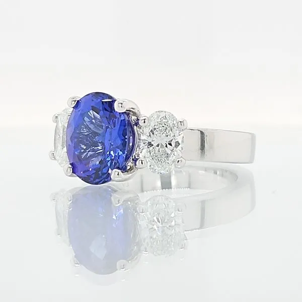 Platinum Oval Tanzanite & Diamond 4.61ct TGW Past, Present, & Future Luxury Ring Image 2 Skaneateles Jewelry Skaneateles, NY