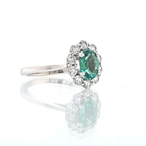 14k White Gold Emerald & Diamond Halo Ring Image 3 Skaneateles Jewelry Skaneateles, NY