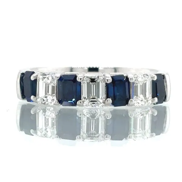 Platinum Emerald Shape Sapphire & Diamond Ring Skaneateles Jewelry Skaneateles, NY