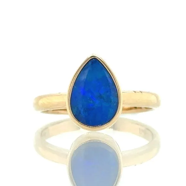 14K Yellow Gold Australian Opal Doublet Smooth Shank Ring Skaneateles Jewelry Skaneateles, NY