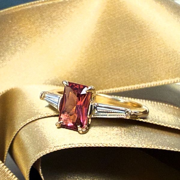 14K YG PinkTourmaline & Tapared Baguette Diamond Ring Image 2 Skaneateles Jewelry Skaneateles, NY