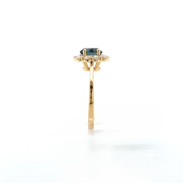 Teal Montana Sapphire & Diamond Oval Halo Ring Image 4 Skaneateles Jewelry Skaneateles, NY