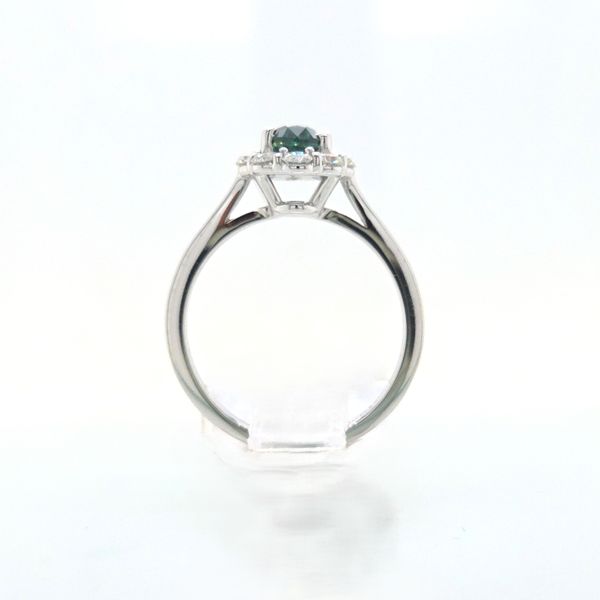 Teal Montana Sapphire & Diamond Oval Halo Ring Image 5 Skaneateles Jewelry Skaneateles, NY