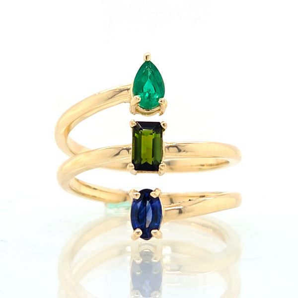 14K Yellow Gold Emerald, Tourmaline & Sapphire Jacob's Ladder Spiral Fashion Ring Skaneateles Jewelry Skaneateles, NY