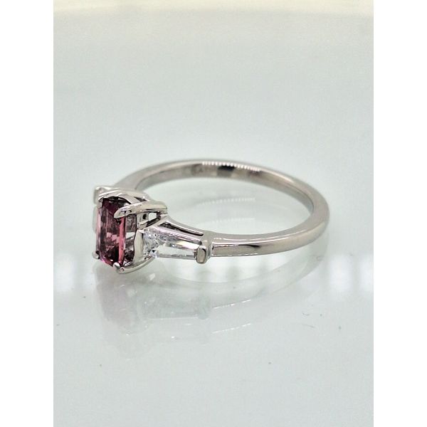Platinum Emerald Shape Pink Sapphire & Tapared Baguette Diamond Ring Image 5 Skaneateles Jewelry Skaneateles, NY
