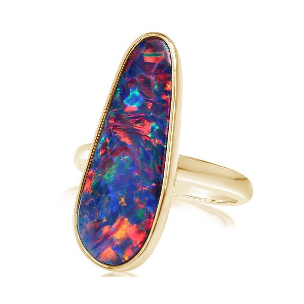 14K Yellow Gold Australian Opal Doublet Smooth Shank Ring Skaneateles Jewelry Skaneateles, NY