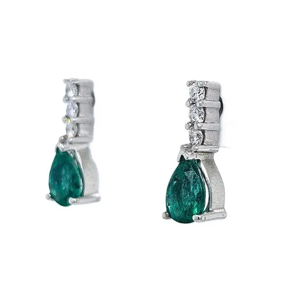 14K WG Ladies 0.86ct TW Emerald & Diamond Drop Earrings Image 2 Skaneateles Jewelry Skaneateles, NY