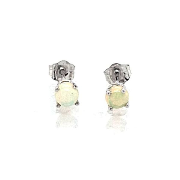 14K WG Ladies 4 mm Bezel-Set Opal Birthstone Stud Earrings Skaneateles Jewelry Skaneateles, NY