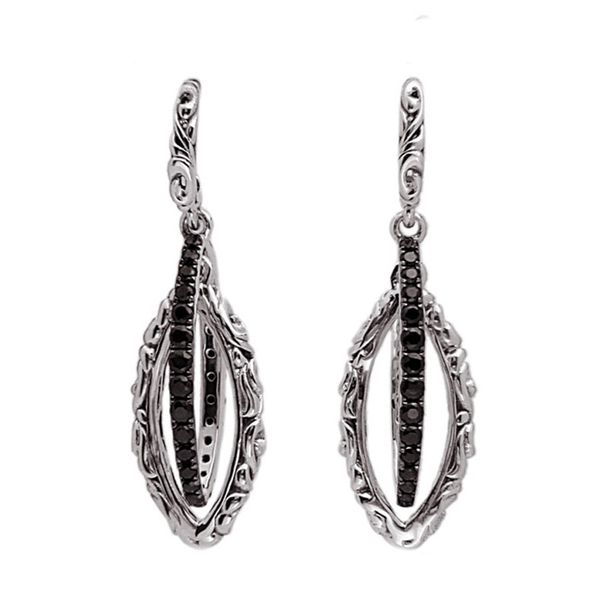 SS/14K WG  Ladies 2.00ct TW Black Sapphire & Silver Fashion Earrings (25 mm) Skaneateles Jewelry Skaneateles, NY