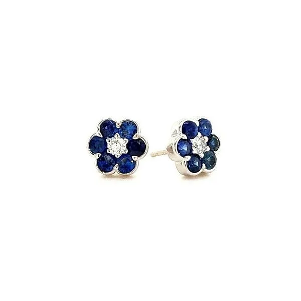 Sapphire & Diamond Flower Earrings Skaneateles Jewelry Skaneateles, NY