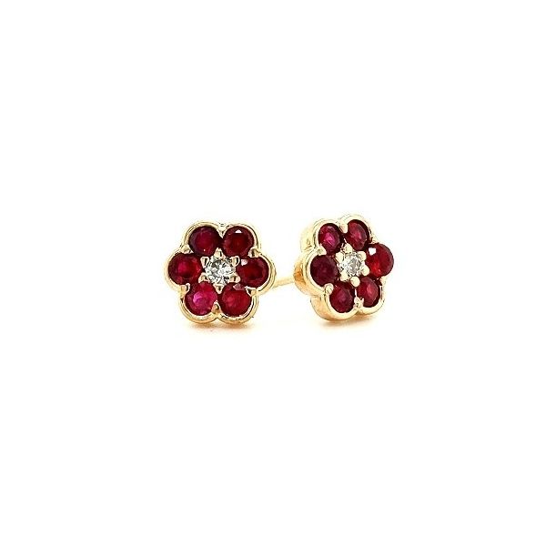 Ruby & Diamond Flower Earrings Skaneateles Jewelry Skaneateles, NY