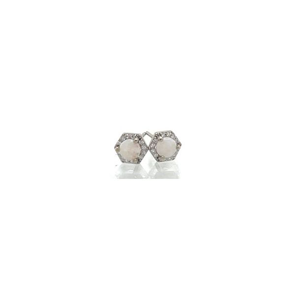 0.27ct TGW Opal & Diamond Hexagonal Halo Stud Earrings Skaneateles Jewelry Skaneateles, NY