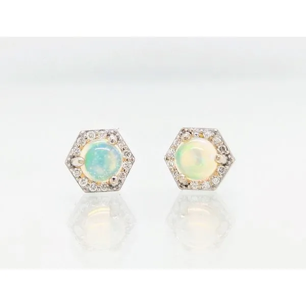 0.27ct TGW Opal & Diamond Hexagonal Halo Stud Earrings Skaneateles Jewelry Skaneateles, NY