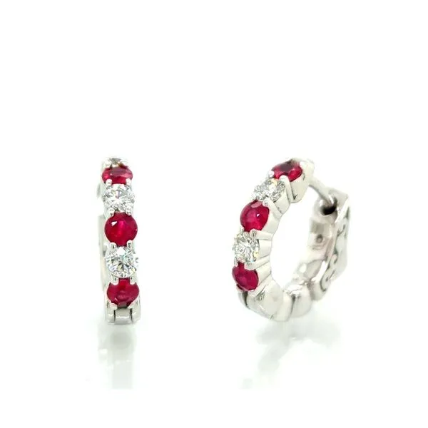 14K WG Ladies 0.66ct TGW Ruby & Diamond Mini Hoop Earrings Skaneateles Jewelry Skaneateles, NY