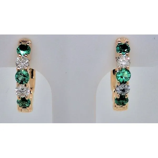 14K Yellow Gold Emerald & Diamond Huggy Hoop Earrings Skaneateles Jewelry Skaneateles, NY