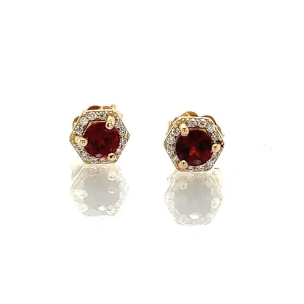 14K WGGarnet & Diamond Hexagonal Halo Stud earrings Skaneateles Jewelry Skaneateles, NY