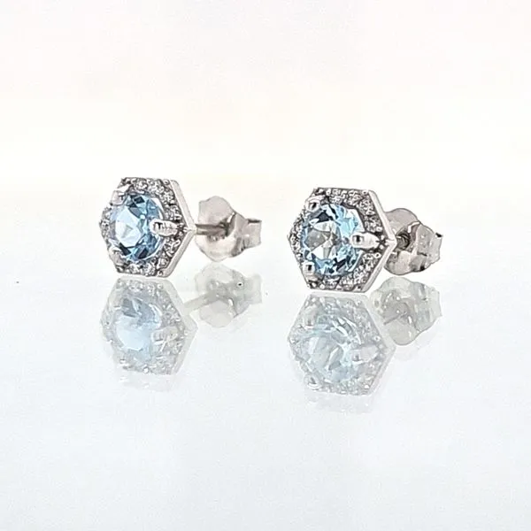Hexagon Halo Aquamarine & Diamond Earrings Image 2 Skaneateles Jewelry Skaneateles, NY