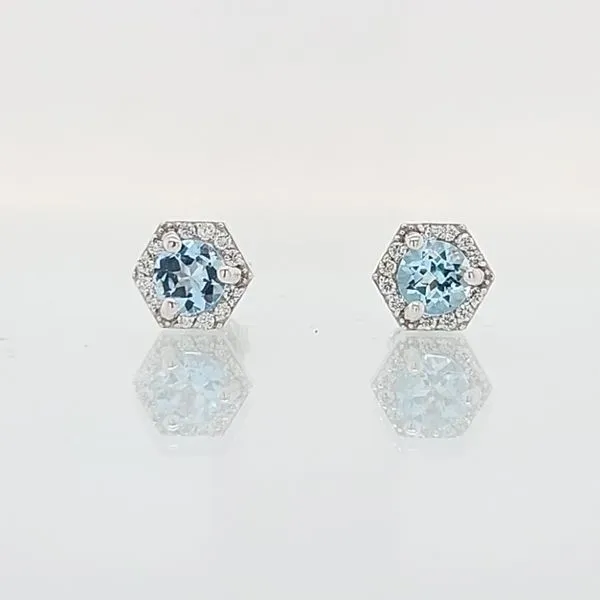 Hexagon Halo Aquamarine & Diamond Earrings Image 3 Skaneateles Jewelry Skaneateles, NY