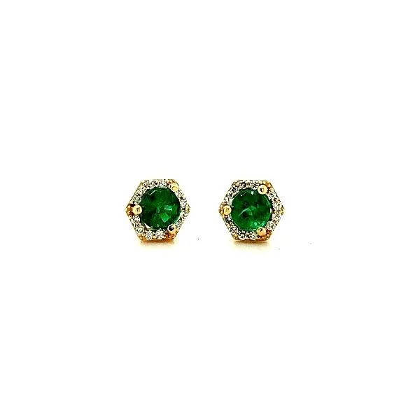 Emerald & Diamond Hexagonal Halo Stud earrings Skaneateles Jewelry Skaneateles, NY