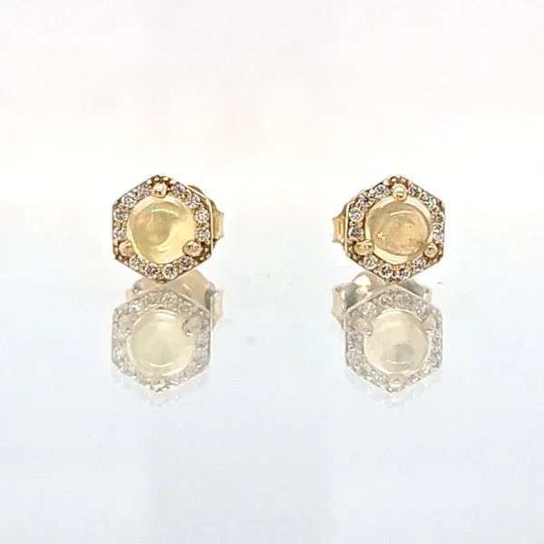 0.27ct TGW Opal & Diamond Hexagonal Halo Stud Earrings Image 2 Skaneateles Jewelry Skaneateles, NY