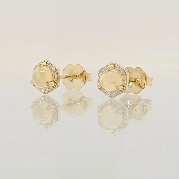 0.27ct TGW Opal & Diamond Hexagonal Halo Stud Earrings Image 3 Skaneateles Jewelry Skaneateles, NY
