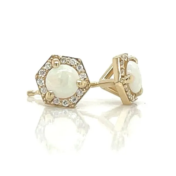 0.27ct TGW Opal & Diamond Hexagonal Halo Stud Earrings Skaneateles Jewelry Skaneateles, NY