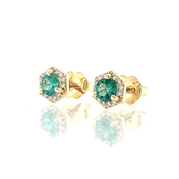 Emerald & Diamond Hexagonal Halo Stud earrings Image 3 Skaneateles Jewelry Skaneateles, NY