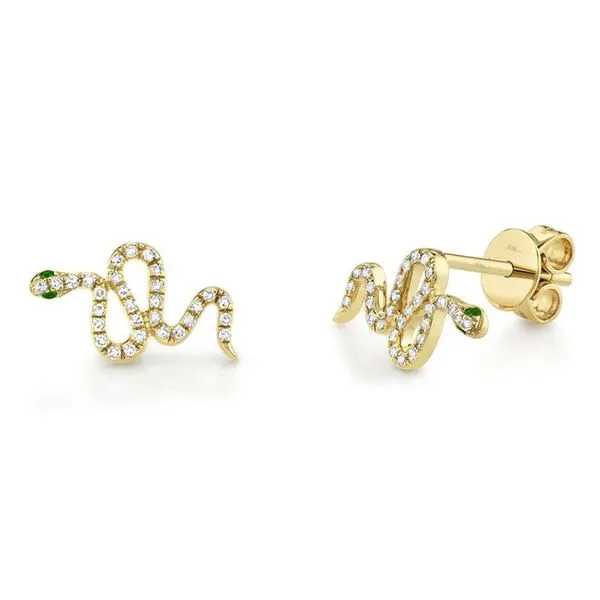 14K YG 'Kate' Collection 0.13ct TW Diamond & 0.02ct Green Garnet Snake Stud Earrings Skaneateles Jewelry Skaneateles, NY